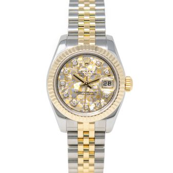 Rolex Lady-Datejust 179173 Wristwatch, Jubilee Bracelet, Gold Crystals Jubilee Diamond Dial, Fluted Bezel