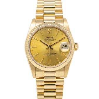 Rolex Lady Datejust 31 68278 Wristwatch, President Bracelet, Champagne Index Dial, Fluted Bezel