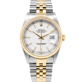 Rolex Datejust 36 16233 Wristwatch, White Index, Jubilee Bracelet, Fluted Bezel