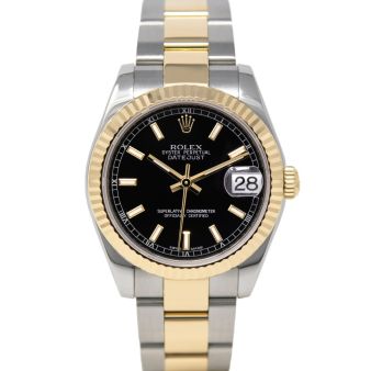Rolex Datejust 31 178273 Wristwatch, Oyster Bracelet, Black Index Dial, Fluted Bezel