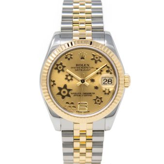 Rolex Datejust 31 178273 Wristwatch, Jubilee Bracelet, Champagne Floral Dial, Fluted Bezel