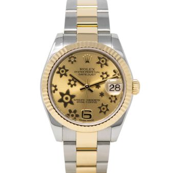 Rolex Datejust 31 178273 Wristwatch, Oyster Bracelet, Champagne Floral Dial, Fluted Bezel
