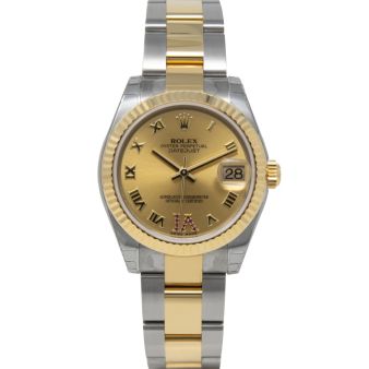 Rolex Datejust 31 178273 Wristwatch, Oyster Bracelet, Champagne Roman Ruby VI Dial, Fluted Bezel