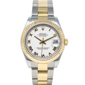 Rolex Datejust 31 178273 Wristwatch, Oyster Bracelet, White Roman Dial, Fluted Bezel
