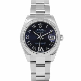 Rolex Datejust 31 178274 Wristwatch, Oyster Bracelet, Purple Roman VI Diamond Dial, Fluted Bezel