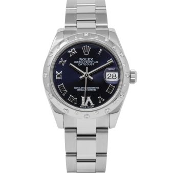 Rolex Datejust 31 178244 Wristwatch, Oyster Bracelet, Purple Roman VI Diamond Dial, Diamond Bezel