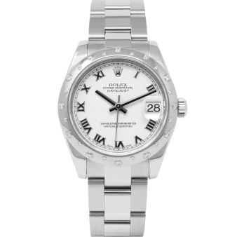 Rolex Datejust 31 178344 Wristwatch, Oyster Bracelet, White Roman Dial, Diamond Bezel