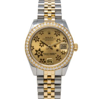 Rolex Datejust 31 178383 Wristwatch, Jubilee Bracelet, Champagne Floral Dial, Diamond Bezel