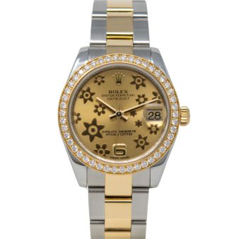 Rolex Datejust 31 178383 Wristwatch, Oyster Bracelet, Champagne Floral Dial, Diamond Bezel