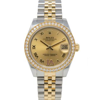 Rolex Datejust 31 178383 Wristwatch, Jubilee Bracelet, Champagne Roman Ruby VI Dial, Diamond Bezel