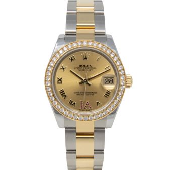 Rolex Datejust 31 178383 Wristwatch, Oyster Bracelet, Champagne Roman Ruby VI Dial, Diamond Bezel