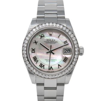Rolex Datejust 31 178384 Wristwatch, Oyster Bracelet, Decorated Mother of Pearl Roman Dial, Diamond Bezel