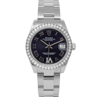 Rolex Datejust 31 178384 Wristwatch, Oyster Bracelet, Purple Roman Diamond VI Dial, Diamond Bezel