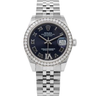 Rolex Datejust 31 178384 Wristwatch, Jubilee Bracelet, Purple Roman VI Diamond Dial, Diamond Bezel