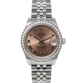 Rolex Datejust 31 178384 Wristwatch, Jubilee Bracelet, Rose Roman Dial, Diamond Bezel