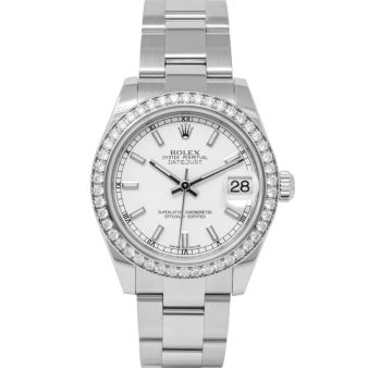 Rolex Datejust 31 178384 Wristwatch, Oyster Bracelet, White Index Dial, Diamond Bezel