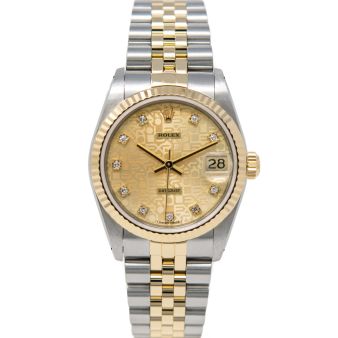 Rolex Datejust 31 68273 Wristwatch, Jubilee Bracelet, Champagne Jubilee Diamond Dial, Fluted Bezel
