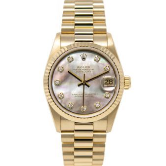 Rolex Datejust 31 68278 Wristwatch, President Bracelet, Black MOP Diamond Dial, Fluted Bezel