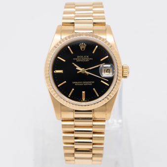 Rolex Datejust 31 68278 Wristwatch, President Bracelet, Black Dial, Fluted Bezel
