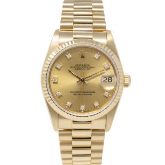 Rolex Datejust 31 68278 Wristwatch, President Bracelet, Champagne Diamond Dial, Fluted Bezel