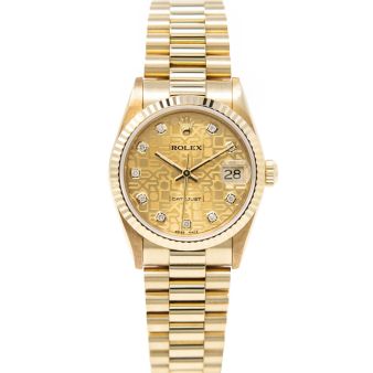 Rolex Lady Datejust 31 68278 Wristwatch, President Bracelet, Champagne Jubilee Diamond Dial, Fluted Bezel