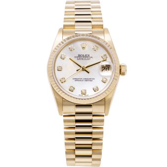 Rolex Datejust 31 68278 Wristwatch, Mother of Pearl Diamond Dial, President Bracelet, Fluted Bezel