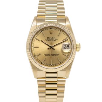 Rolex Datejust 31 68278 Wristwatch, President Bracelet, Champagne Index Dial, Fluted Bezel