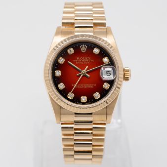 Rolex Datejust 31 68278 Wristwatch, Red Vignette Diamond, President Bracelet, Fluted Bezel