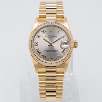 Rolex Datejust 31 68278 Wristwatch, Silver Roman, President Bracelet, Fluted Bezel