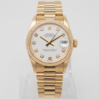 Rolex Datejust 31 68278 Wristwatch, White Diamond Dial, President Bracelet, Fluted Bezel