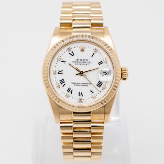 Rolex Datejust 31 68278 Wristwatch, White Roman Diamond Dial, President Bracelet, Fluted Bezel