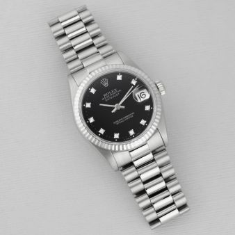 Rolex Datejust 31, 68279, White Gold, Aftermarket Black Diamond Dial, President Bracelet, Renewed