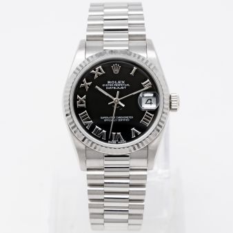 Rolex Datejust 31 68279 Wristwatch, Black Roman Dial, Fluted Bezel, President Bracelet