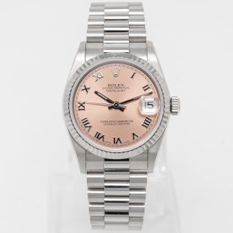 Rolex Datejust 31 68279 Wristwatch, Rose Roman Dial, Fluted Bezel, President Bracelet
