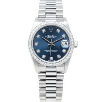 Rolex Datejust 31 68286 Platinum Wristwatch, President Bracelet, Blue Diamond Dial, Diamond Bezel