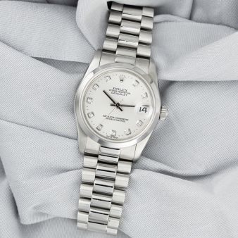 Rolex Datejust 31 78246 Wristwatch, Silver Diamond Dial, President Bracelet, Smooth Bezel