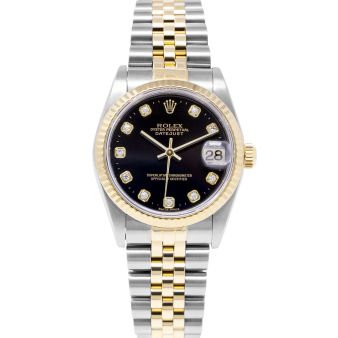 Rolex Datejust 31 78273 Wristwatch, Jubilee Bracelet, Black Diamond Dial, Fluted Bezel