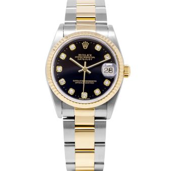 Rolex Datejust 31 78273 Wristwatch, Oyster Bracelet, Black Diamond Dial, Fluted Bezel