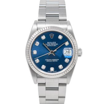 Rolex Datejust 31 78274 Wristwatch, Oyster Bracelet, Blue Diamond Dial, Fluted Bezel