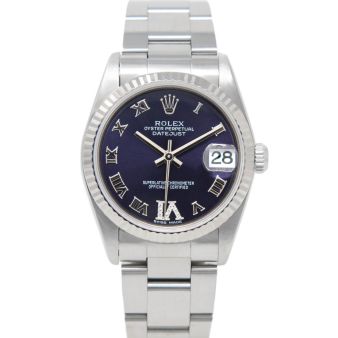 Rolex Women's Datejust 31 78274 Wristwatch, Oyster Bracelet, Purple Roman Diamond VI Dial, Fluted Bezel
