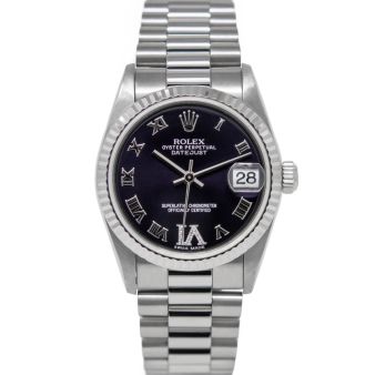 Rolex Datejust 31 78279 Wristwatch, President Bracelet, Purple Roman IV Diamond Dial, Fluted Bezel