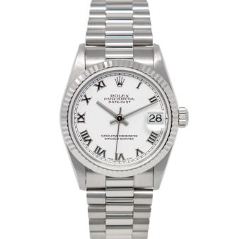 Rolex Datejust 31 78279 Wristwatch, President Bracelet, White Roman Dial, Fluted Bezel