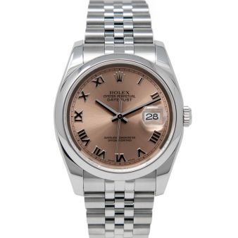 Rolex Datejust 36 116200 Wristwatch, Jubilee Bracelet, Rose Roman Dial, Smooth Bezel