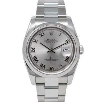Rolex Datejust 36 116200 Wristwatch, Oyster Bracelet, Rhodium Roman Dial, Smooth Bezel