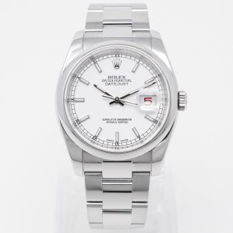 Rolex Datejust 36 116200 Wristwatch, White Dial, Oyster Bracelet, Domed Bezel