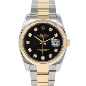 Rolex Datejust 36 116203 Wristwatch, Oyster Bracelet, Black Diamond Dial, Smooth Bezel