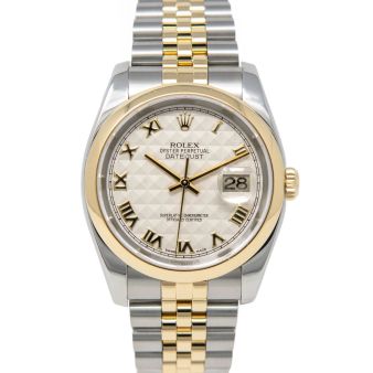 Rolex Datejust 36 116203 Wristwatch, Jubilee Bracelet, Ivory Pyramid Roman Dial, Smooth Bezel