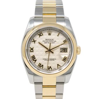 Rolex Datejust 36 116203 Wristwatch, Oyster Bracelet, Ivory Pyramid Roman Dial, Smooth Bezel