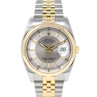 Rolex Men's Datejust 36 116203 Wristwatch, Jubilee Bracelet, Silver/Rhodium Bullseye Dial, Smooth Bezel