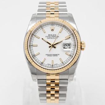 Rolex Datejust 36 116233 Wristwatch, Steel & Gold, White Roman Dial, Jubilee Bracelet, Box & Papers